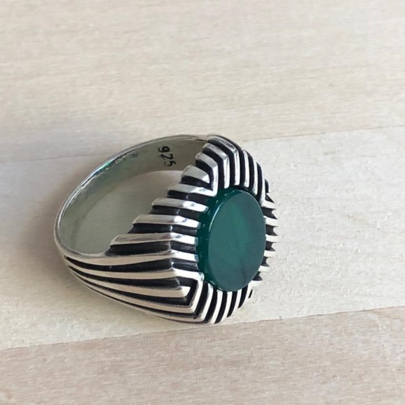 925 Sterling Silver Green Agate Men ring - Picture 3 of 4